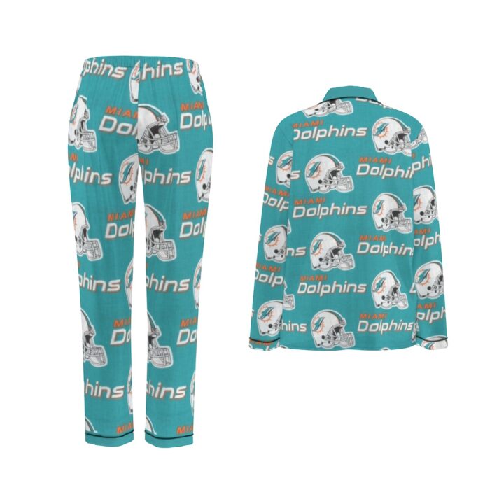 Miami Dolphins Zubaz All-Over Print Women's Long Sleeve Pajama Set With Black Contrast Piping - Image 7