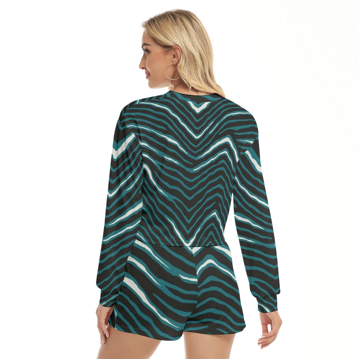 Philadelphia Eagles Zubaz All-Over Print Women's Short Sweatshirt And Pants Suit - Image 4