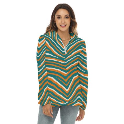 Miami Dolphins Zubaz All-Over Print Women's Borg Fleece Hoodie With Half Zip