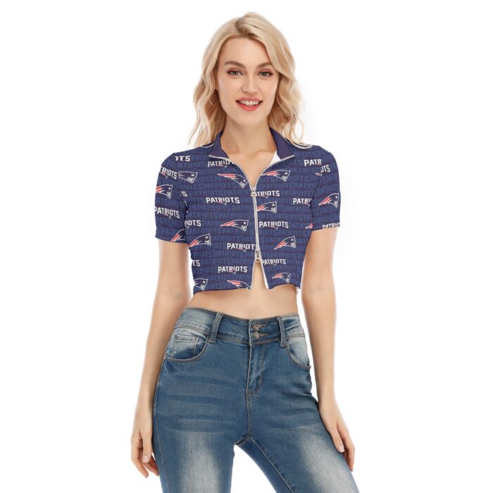 New England Patriots Zubaz All-Over Print Women's Short Sleeve T-shirt With Two-way Zipper - Image 3