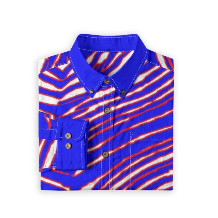 Buffalo Bills Zubaz All-Over Print Men's Casual Lapel Long Sleeve Shirt|125GSM Cotton - Image 6