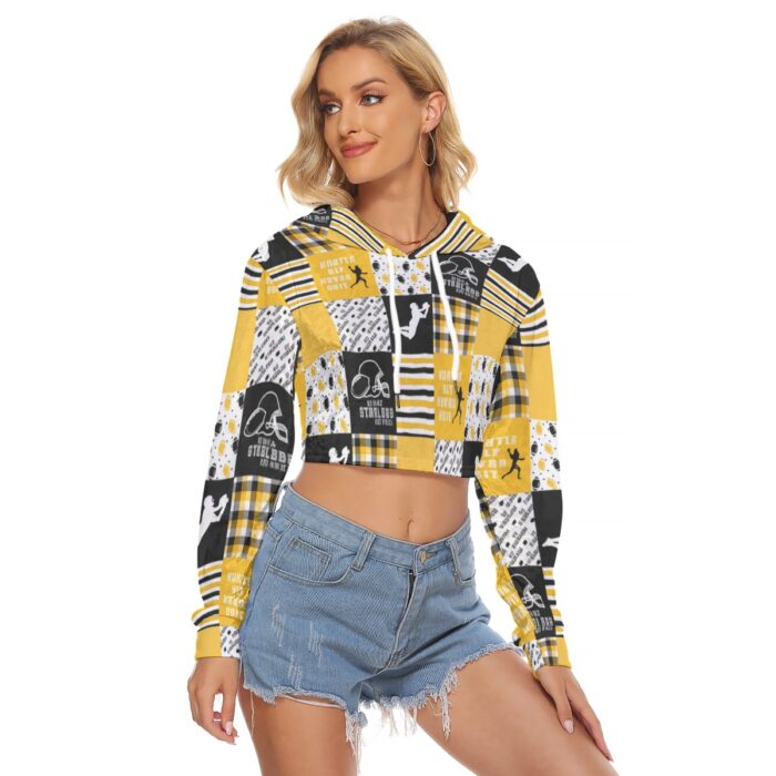 Pittsburgh Steelers Zubaz All-Over Print Women's Crop Top Hoodie|Velvet - Image 3