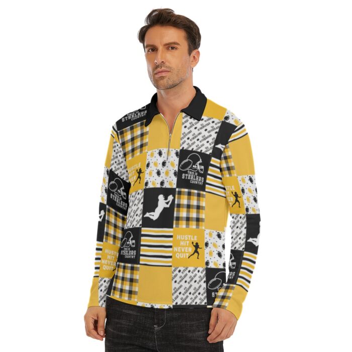 Pittsburgh Steelers Zubaz All-Over Print Men's Lapel T-shirt With Neckline Zipper Closure - Image 4