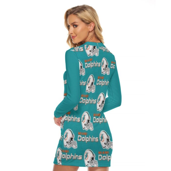 Miami Dolphins Zubaz All-Over Print Women's Zip Front Tight Dress - Image 4