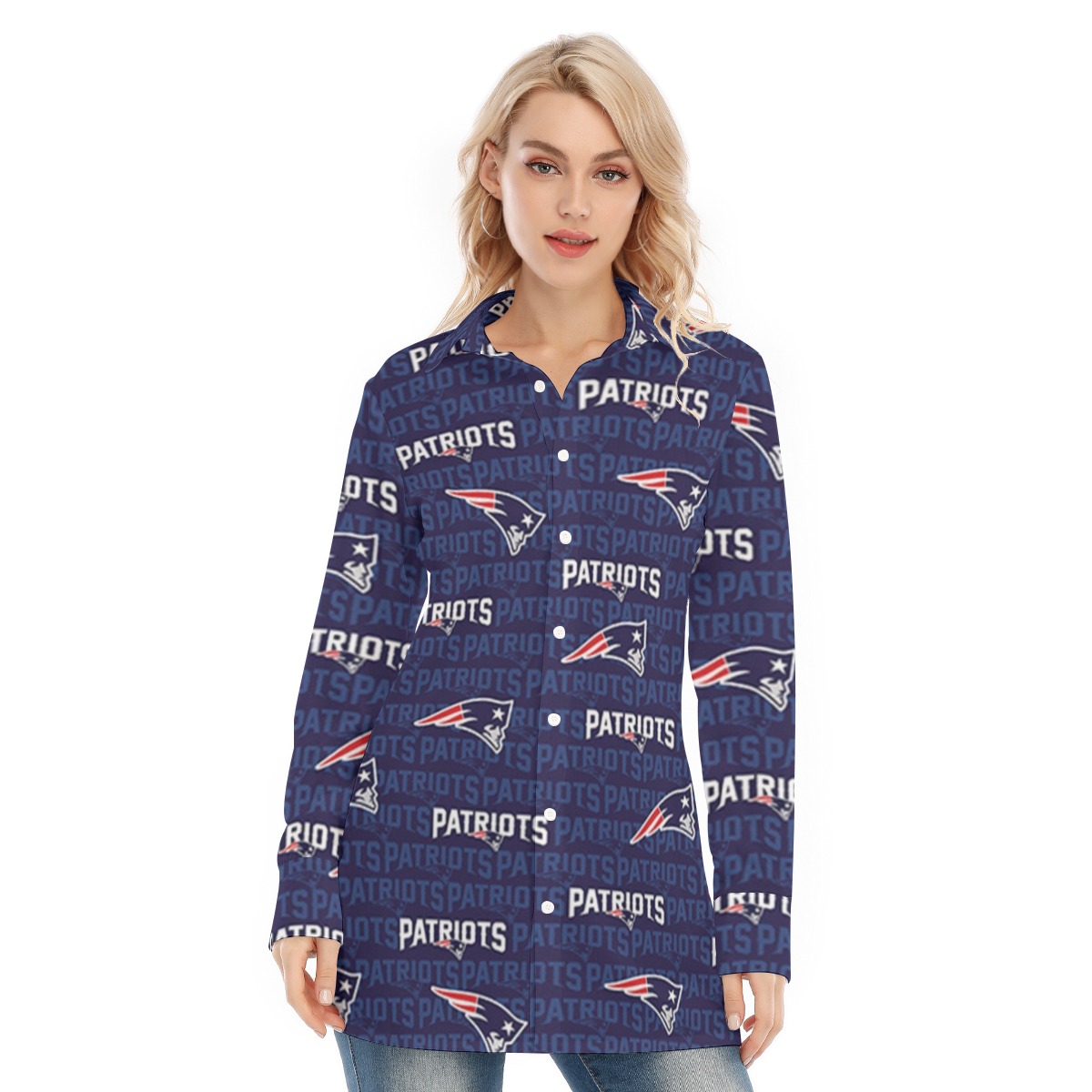 New England Patriots All-Over Print Women's Long Shirt |115GSM Cotton poplin