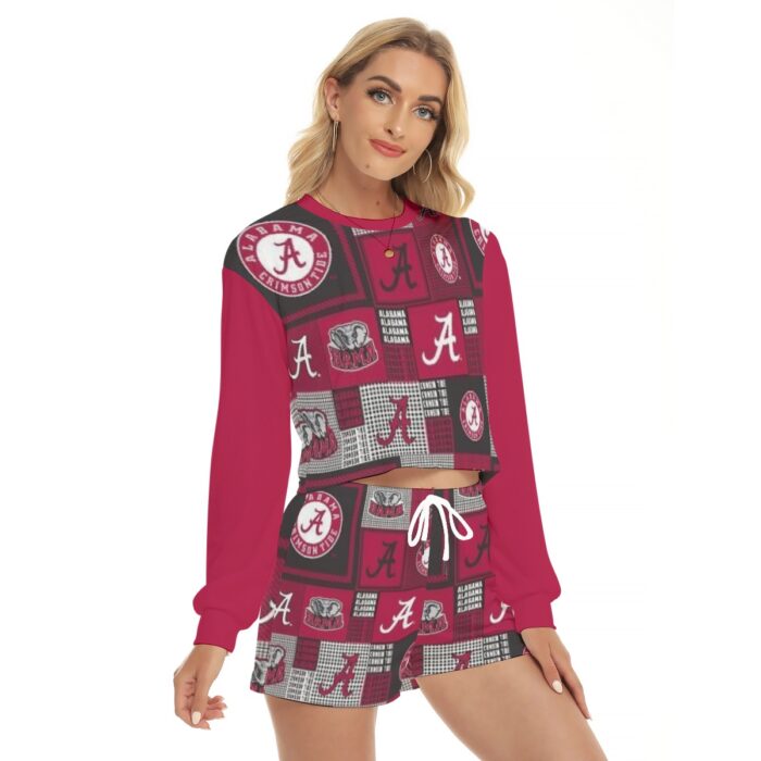 Alabama Crimson Tide burgundy  Women's Short Sweatshirt And Pants Suit - Image 3