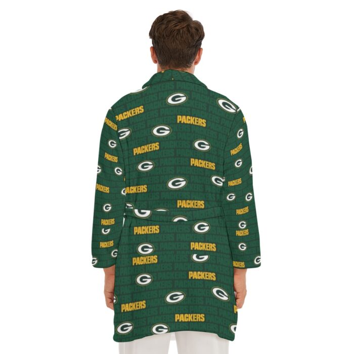 Green Bay Packers All-Over Print Men's Borg Fleece Robe - Image 6