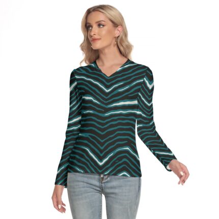 Philadelphia Eagles Zubaz All-Over Print Women's V-Neck Long Sleeves T-Shirt