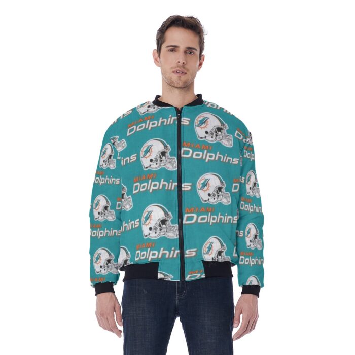 Miami Dolphins Zubaz All-Over Print Men's Bomber Jacket Without Sleeve Pocket - Image 4