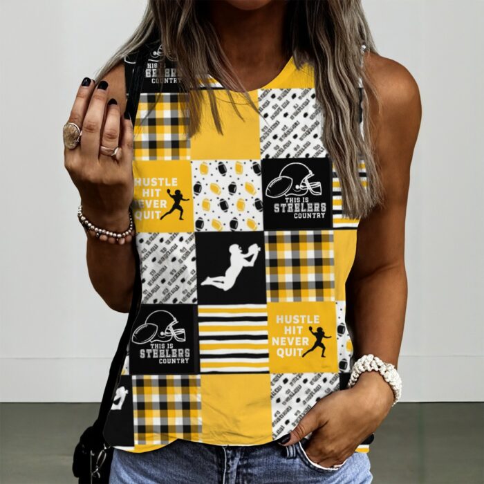 Pittsburgh Steelers All-Over Print Women's Round Sleeveless T-Shirt - Image 2