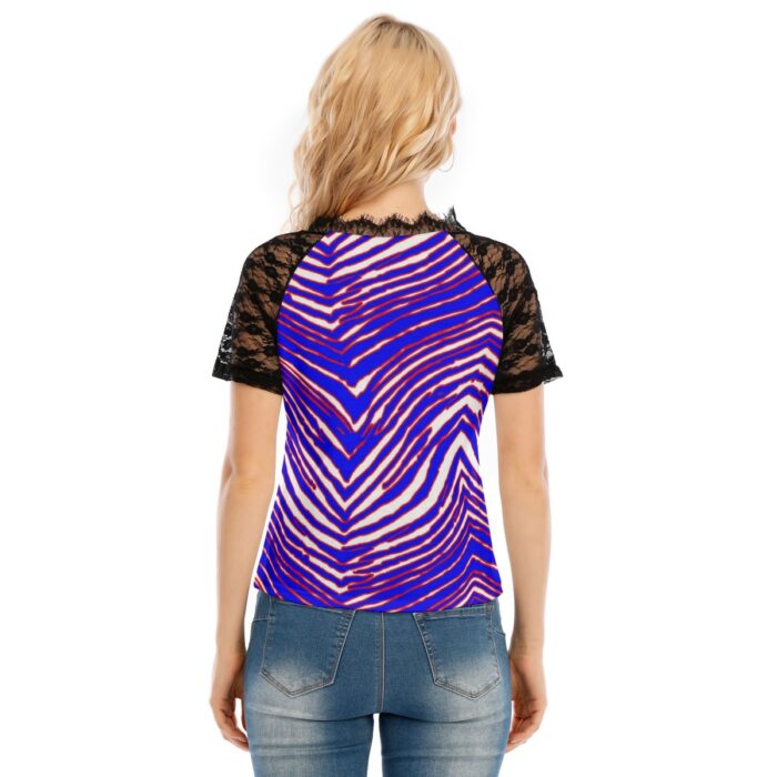 Buffalo Bills Zubaz All-Over Print Women's V-neck T-shirt With Lace - Image 3