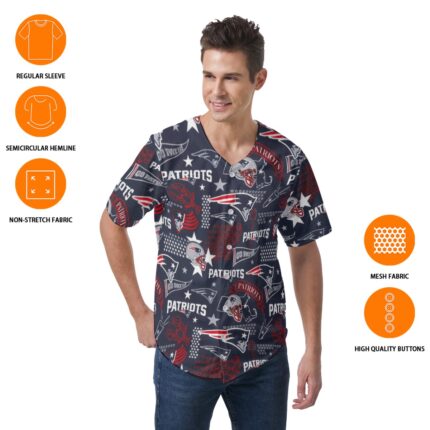 New England Patriots All-Over Print Men's Short Sleeve Baseball Jersey