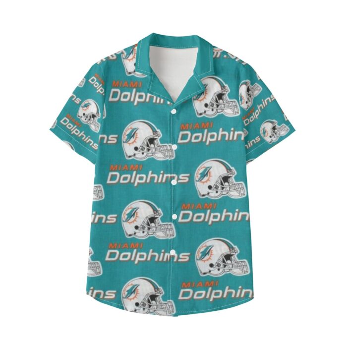 Miami Dolphins Zubaz All-Over Print Kid's Hawaiian Vacation Shirt | 115GSM Cotton poplin - Image 4
