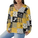 Pittsburgh Steelers Zubaz All-Over Print Women's V-neck T-shirt With Curved Hem(Plus Size)