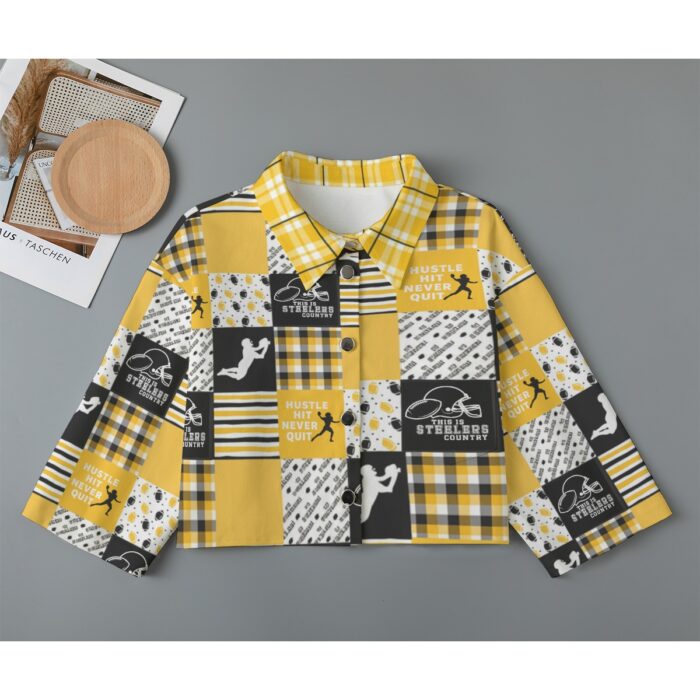 Pittsburgh Steelers All-Over Print Women's Cropped Jacket | 245GSM Cotton - Image 2