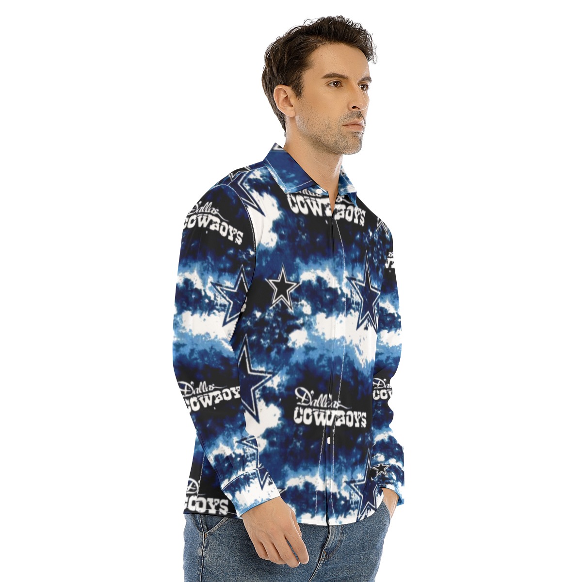 Dallas Cowboys Zubaz All-Over Print Men's Lapel Collar Shirt With Concealed Placket - Image 3