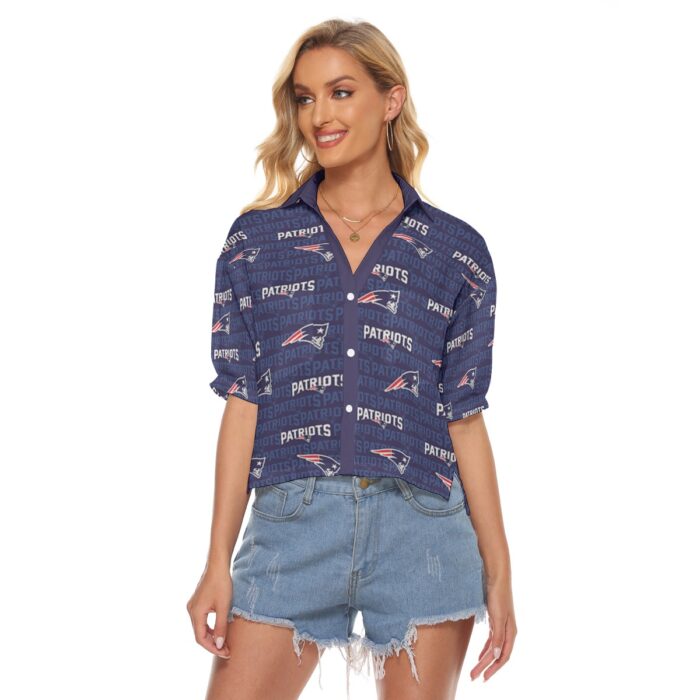 New England Patriots Zubaz All-Over Print Women's V-neck Shirts - Image 3
