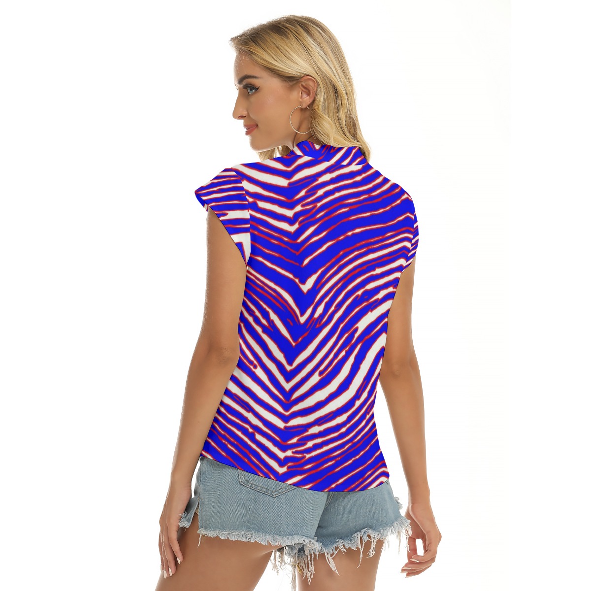 Buffalo Bills Zubaz All-Over Print Women's Stacked V-neck Short Sleeve Blouse