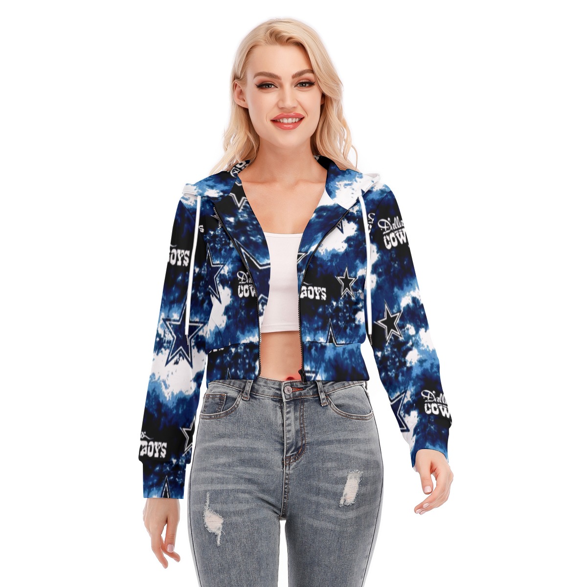 Dallas Cowboys Zubaz All-Over Print Women's Crop Top Hoodie With Zipper Closure - Image 3