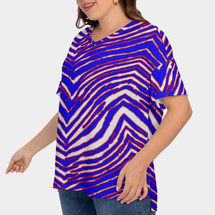 Buffalo Bills Zubaz All-Over Print Women's Drop-shoulder Short Sleeve T-shirt With Sleeve Loops(Plus Size) - Image 2