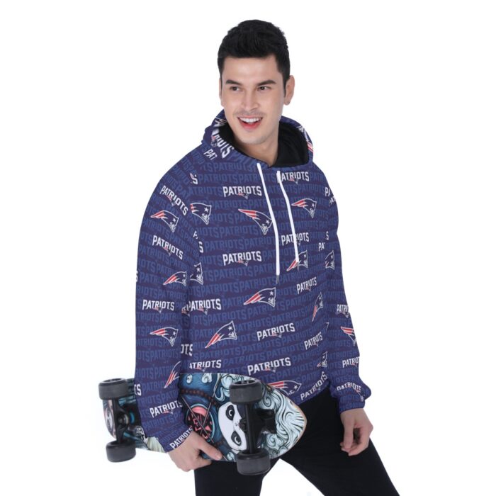 New England Patriots All-Over Print Men's Heavy Fleece Raglan Hoodie - Image 3