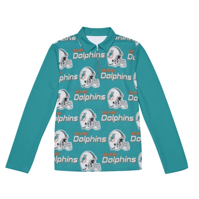 Miami Dolphins Zubaz All-Over Print Men's Lapel T-shirt With Neckline Zipper Closure - Image 3
