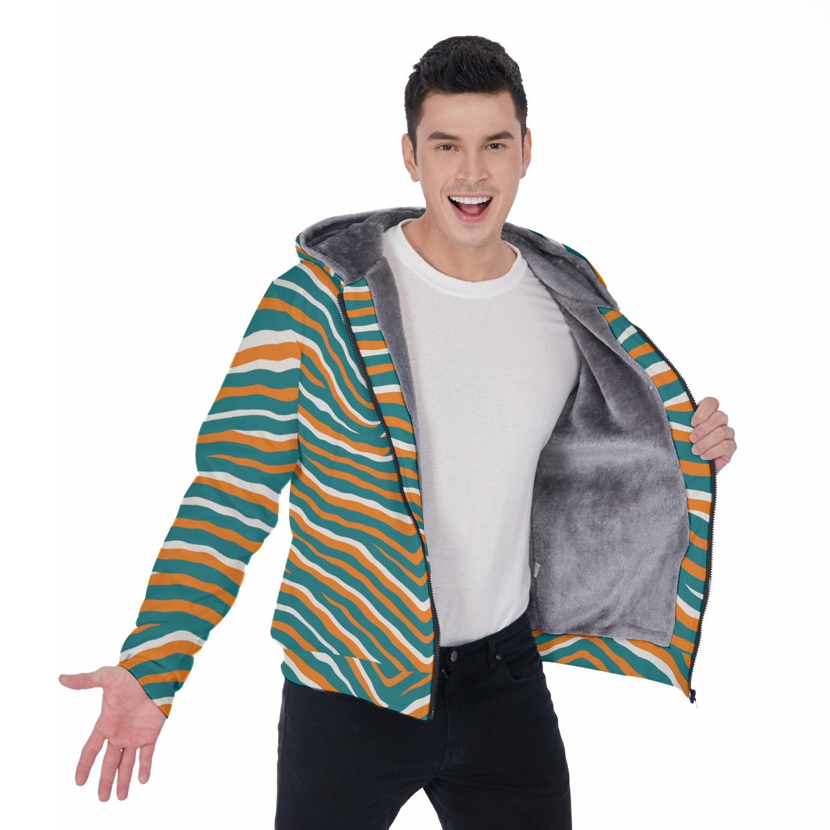 Miami Dolphins Zubaz All-Over Print Men's Sherpa Fleece Zip Up Hoodie - Image 2