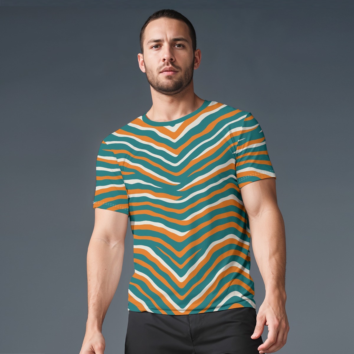 Miami Dolphins Zubaz All-Over Print Men's O-Neck Sports T-Shirt