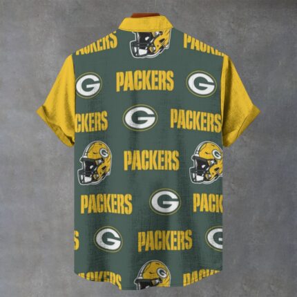Green Bay Packers All-Over Print Men's Stand Collar Shirt|110GSM Imitation Flax