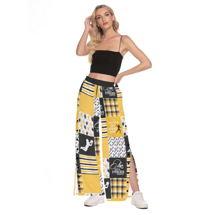 Pittsburgh Steelers Zubaz All-Over Print Women's Side Slit Snap Button Trousers - Image 4