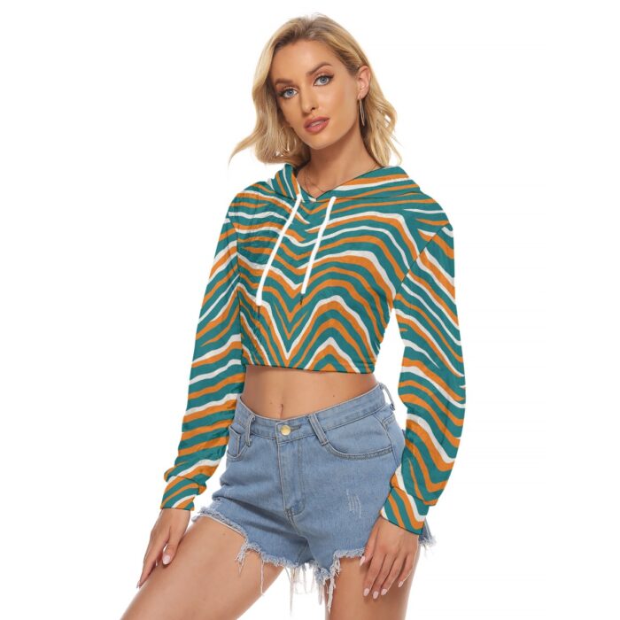 Miami Dolphins Zubaz All-Over Print Women's Crop Top Hoodie|Velvet - Image 3