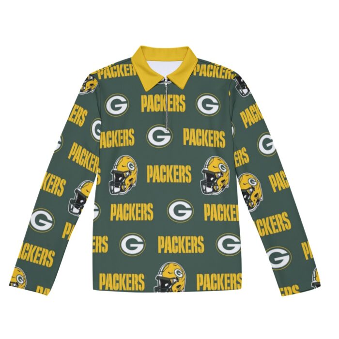 Green Bay Packers All-Over Print Men's Lapel T-shirt With Neckline Zipper Closure - Image 4