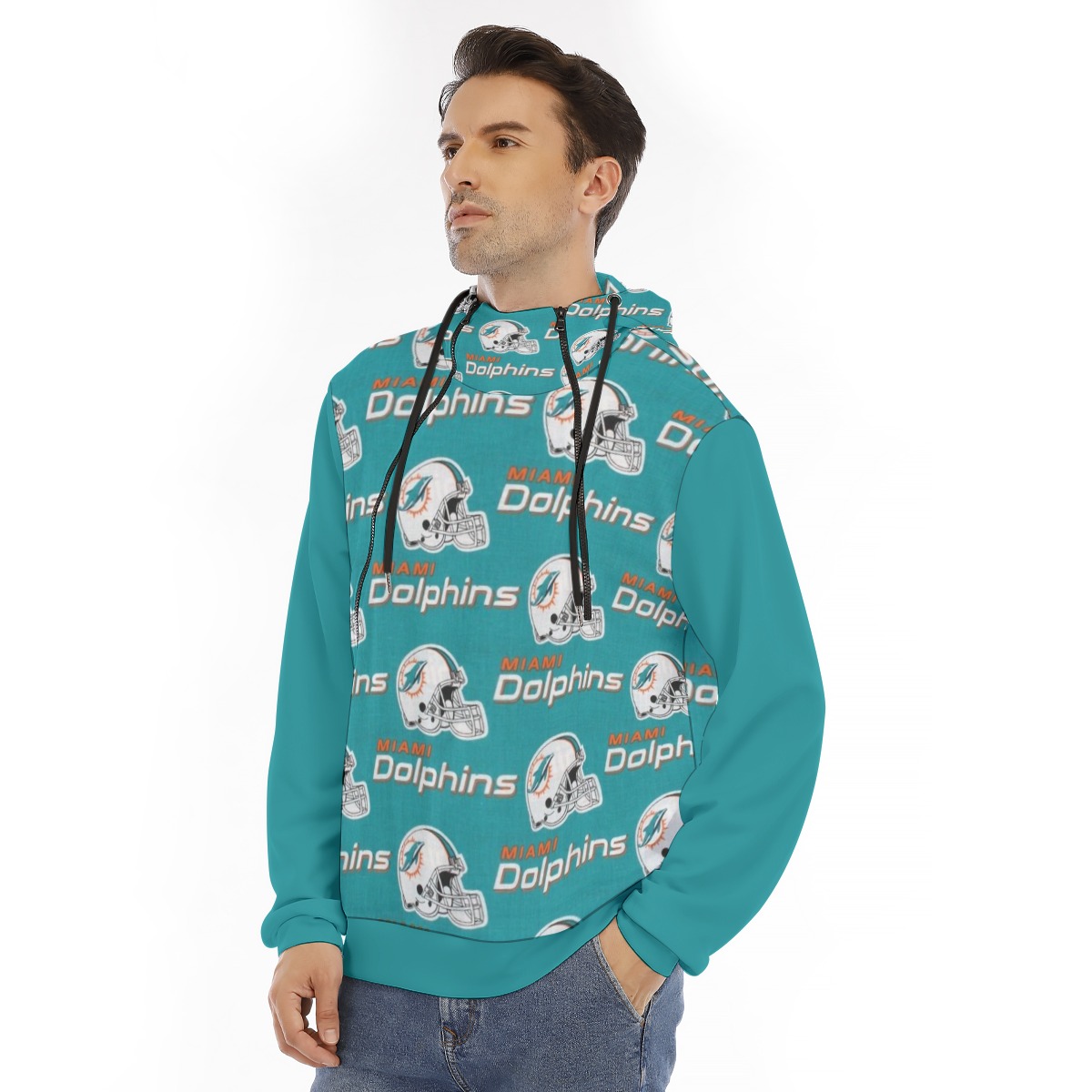 Miami Dolphins Zubaz All-Over Print Men's Hoodie With Placket Double Zipper - Image 4