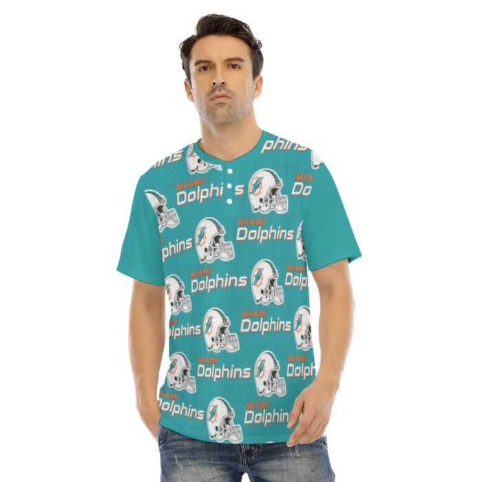 Miami Dolphins Zubaz All-Over Print Men's Short Sleeve T-shirt With Button Closure - Image 4