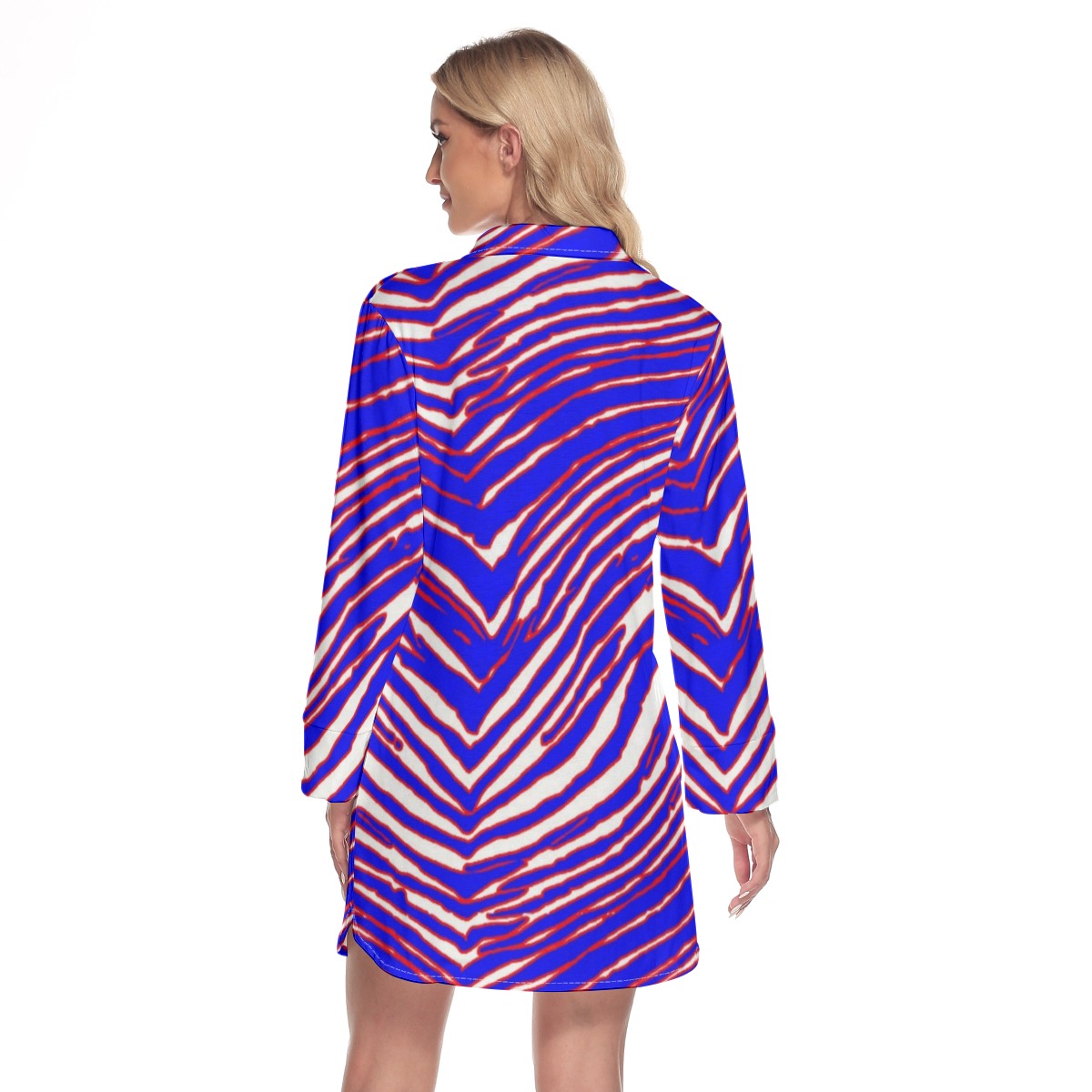 Buffalo Bills Zubaz All-Over Print Women's Lapel Shirt Dress With Long Sleeve - Image 2