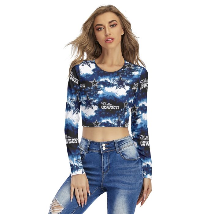 Dallas Cowboys Zubaz All-Over Print Women's Round Neck Crop Top T-Shirt - Image 3