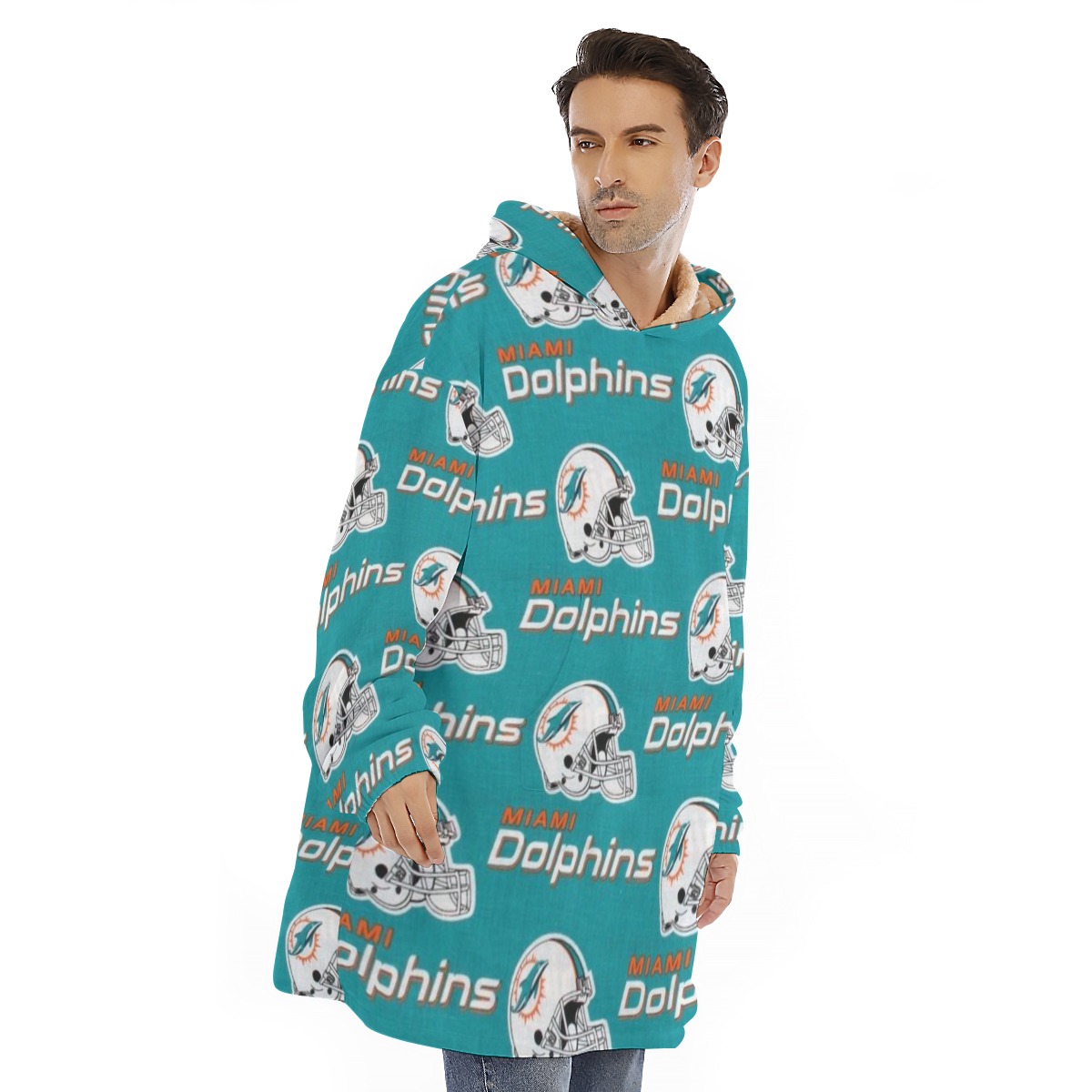 Miami Dolphins Zubaz All-Over Print Unisex Sherpa Fleece Hoodie Blanket - Image 4