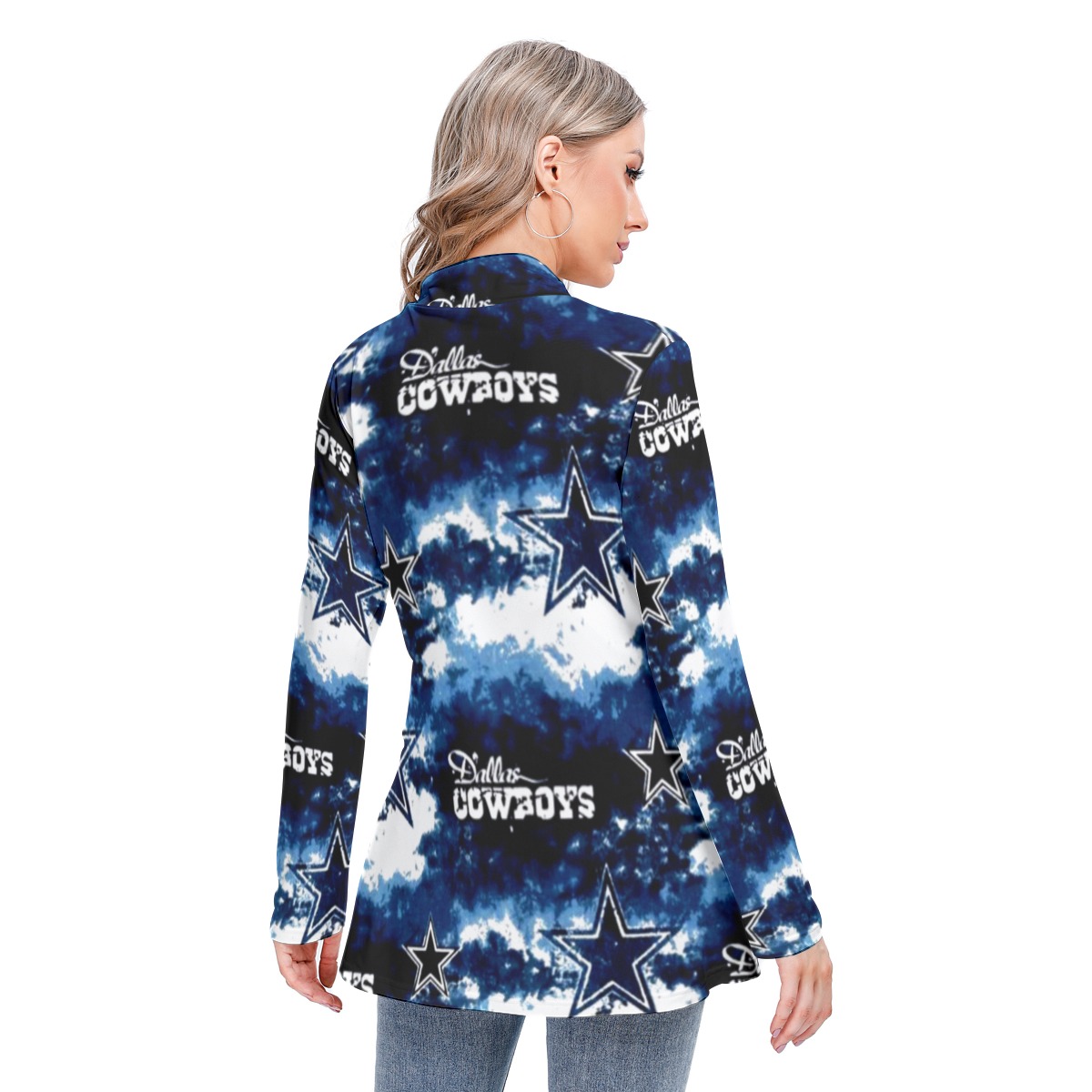 Dallas Cowboys Zubaz All-Over Print Women's Long-sleeved Heap-neck Slim Casual Tunic Blouse - Image 2