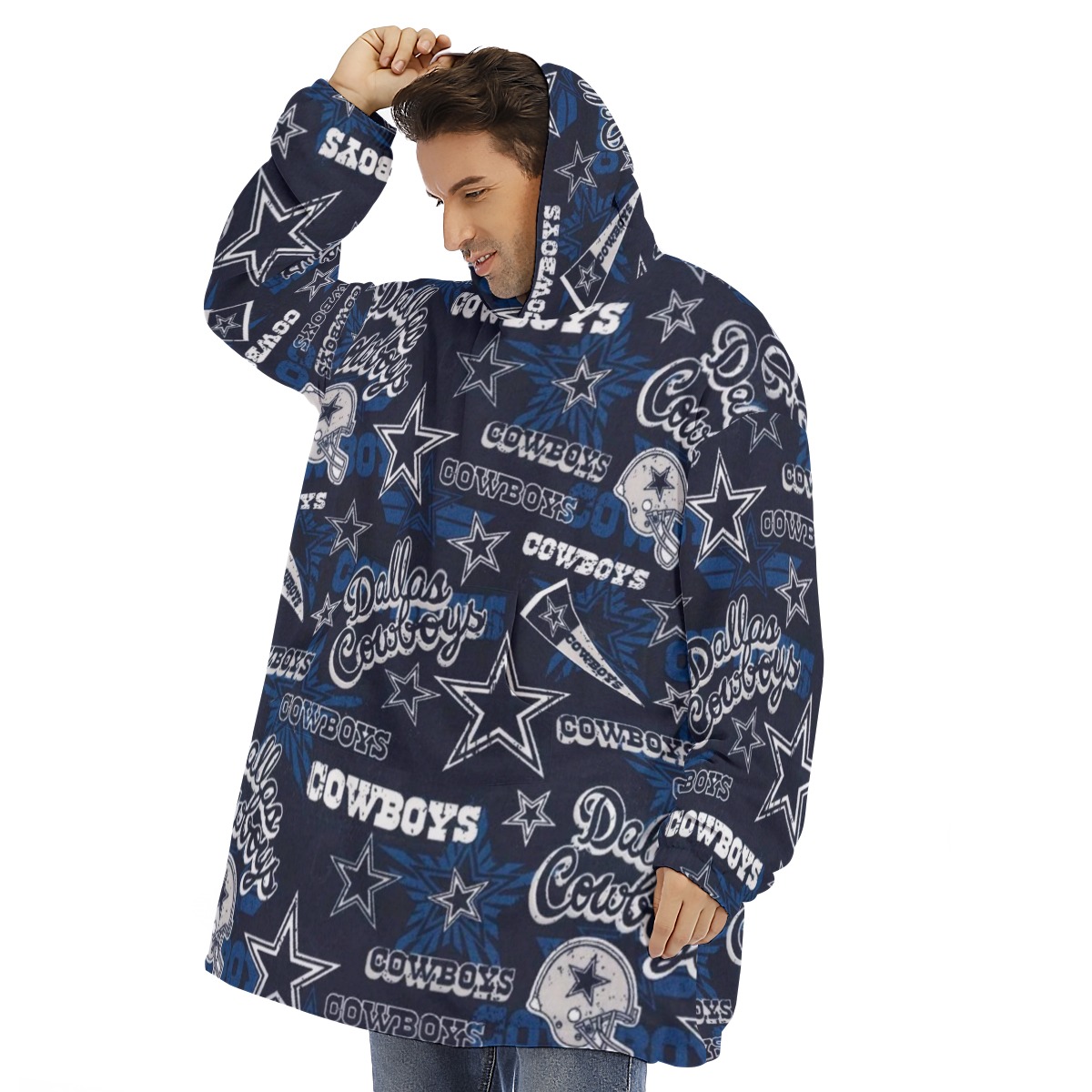 Dallas Cowboys Zubaz All-Over Print Unisex Sherpa Fleece Hoodie Blanket - Image 2