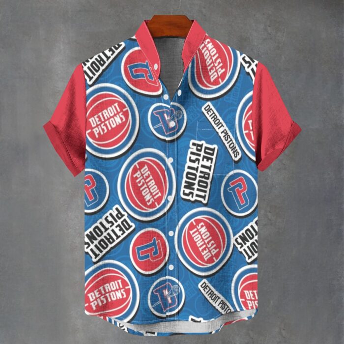Detroit Pistons Men's Stand Collar Shirt|110GSM Imitation Flax - Image 1