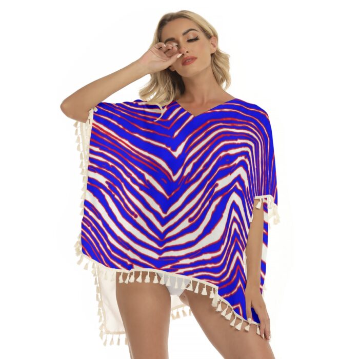 Buffalo Bills Zubaz All-Over Print Women's Square Fringed Shawl - Image 4