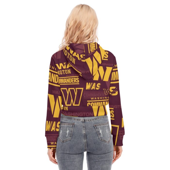 Washington Commanders Redskins Women's Long Sleeve Crop Top Hoodie with Zipper Closure and Kangaroo Pocket - Image 3