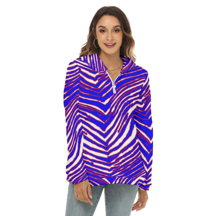 Buffalo Bills Zubaz All-Over Print Women's Borg Fleece Hoodie With Half Zip - Image 4