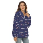 New England Patriots All-Over Print Women's Borg Fleece Hoodie With Half Zip - Image 2