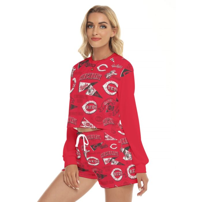 Cincinnati Reds Women's Short Sweatshirt And Pants Suit - Image 2