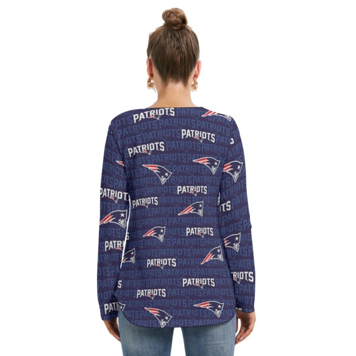 New England Patriots All-Over Print Women's Long Sleeve Neckline Tie Sweatshirt - Image 2
