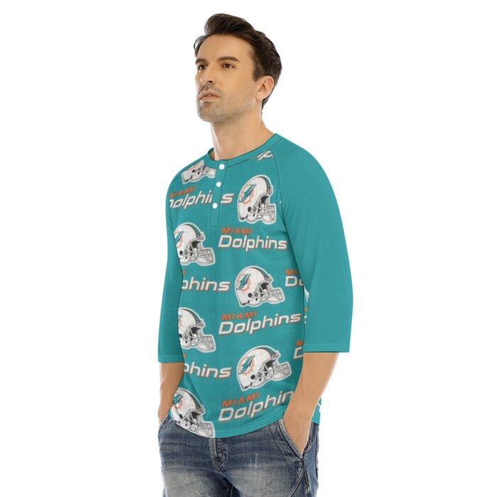 Miami Dolphins Zubaz All-Over Print Men's Bracelet Sleeve T-shirt With Button Closure - Image 2