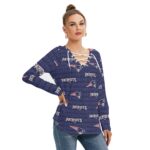 New England Patriots All-Over Print Women's Long Sleeve Neckline Tie Sweatshirt - Image 4