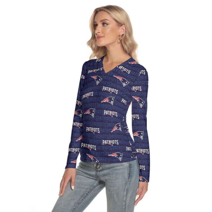 New England Patriots Zubaz All-Over Print Women's V-Neck Long Sleeves T-Shirt - Image 3