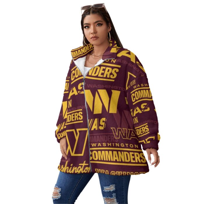 Washington Commanders  Unisex Borg Fleece Stand-up Collar Coat With Zipper Closure(Plus Size) - Image 2